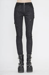 Black Punk Circuit Printed Leather Loops Womens Pants